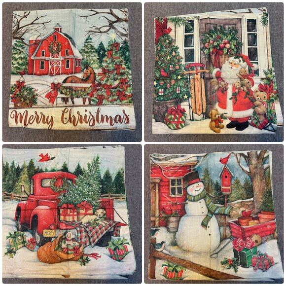 Christmas Pillow Covers 17.5"x17.5"  Set of 4 - Picture 1 of 7